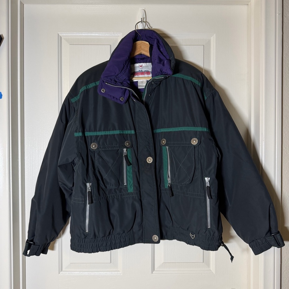 Obermeyer Vintage Ski Snowboarding Puffer Jacket Black Green Purple Size 12 Dare